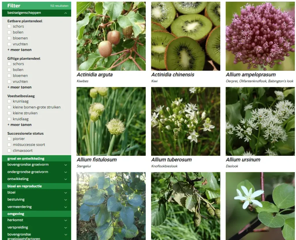 voedselbossoorten database