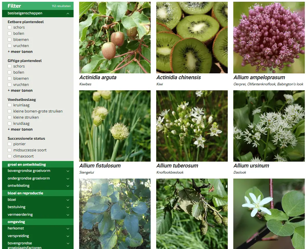 voedselbossoorten database